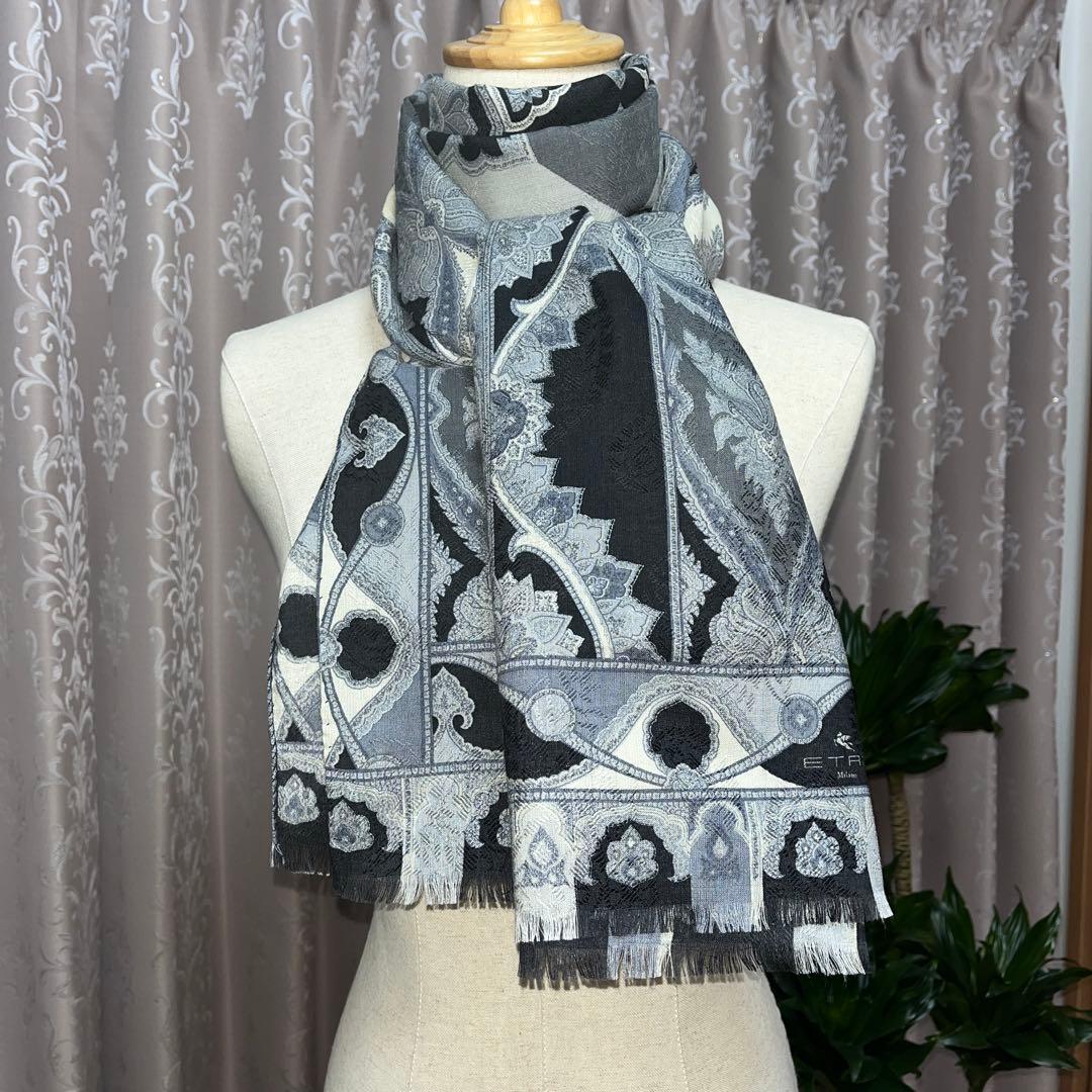 ETRO エトロ　大判ストール・ショール　ペイズリー柄　SILK×WOOL