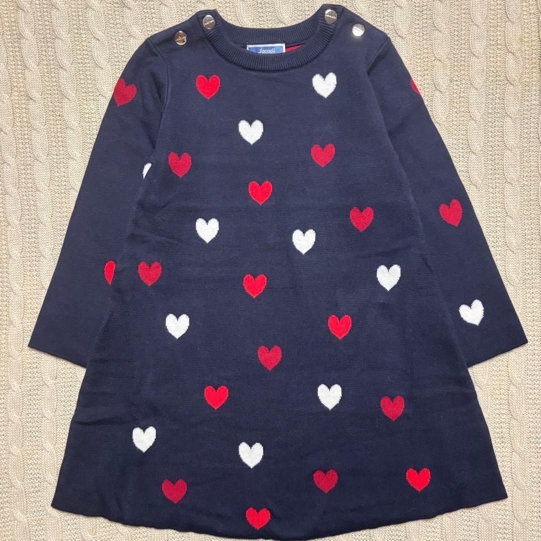 新品　Jacadi ハート柄 ニットワンピース 3A ネイビー タグなし