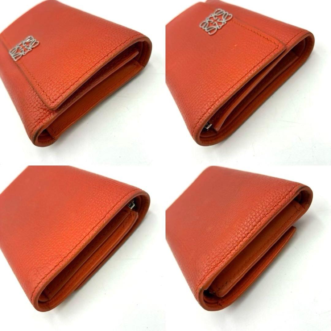 美品 ロエベ トライフォールドウォレット 三つ折り 財布 レザー オレンジ