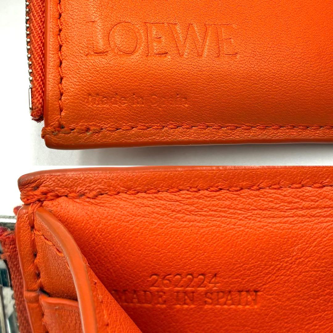 美品 ロエベ トライフォールドウォレット 三つ折り 財布 レザー オレンジ