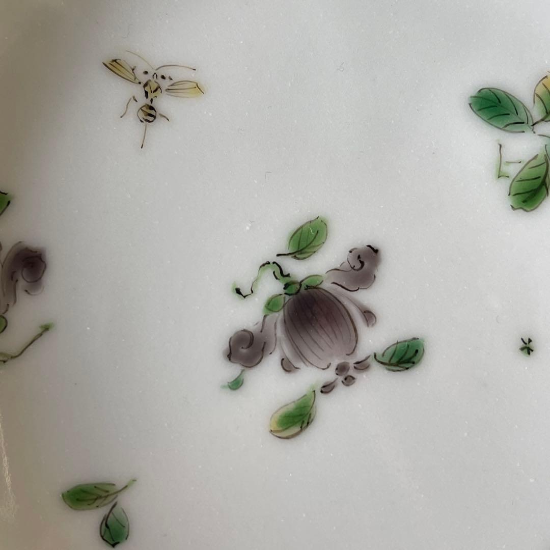 【新品未使用】陶芸家中尾郁夫　色絵輪花蜂花紋五寸皿