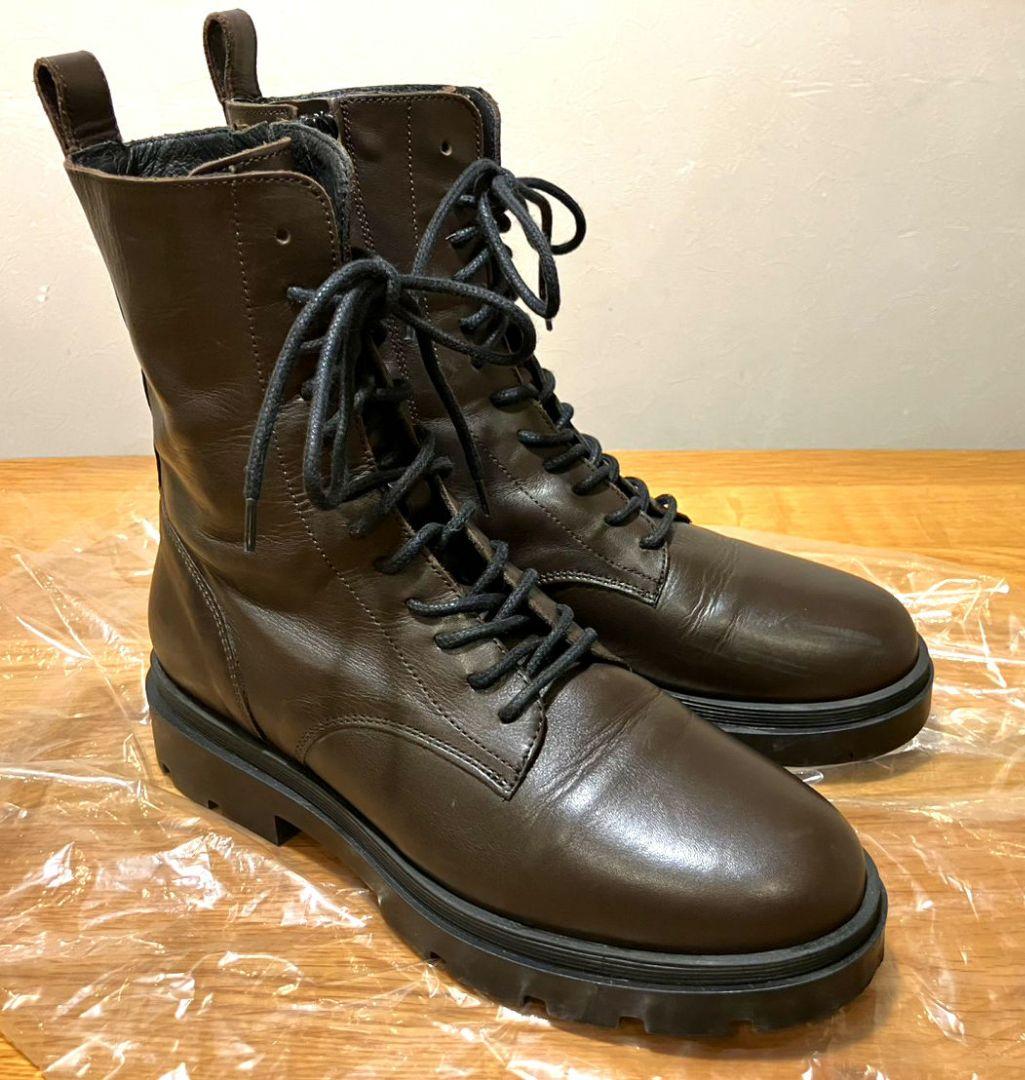 【極美品】FABIO RUSCONI　サイドジップレースアップブーツ 茶 37