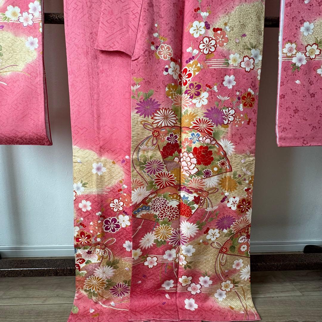 超美品　正絹　現代振袖　成人式　着物　172㎝　トールサイズ　ピンク　桜柄