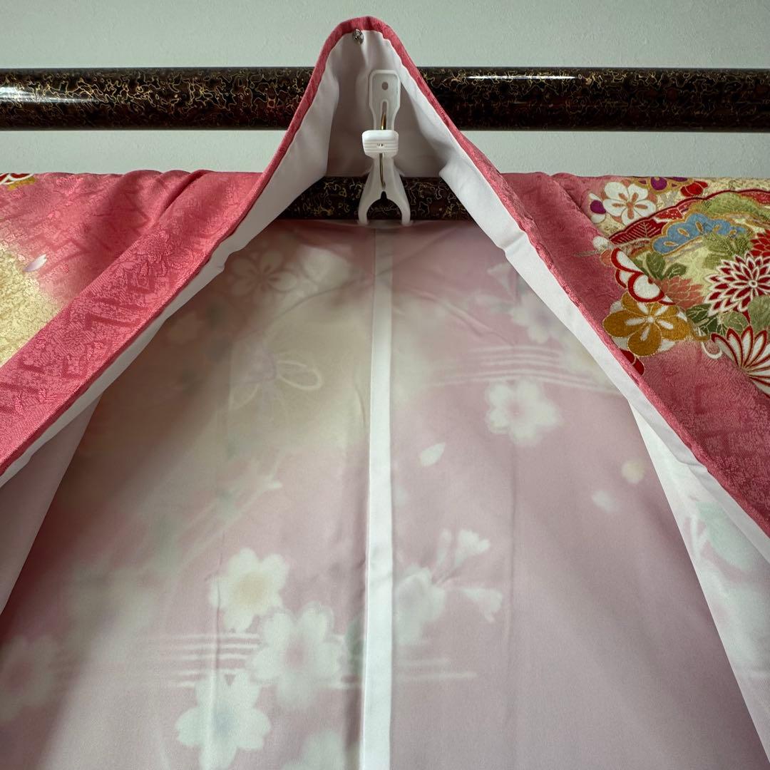 超美品　正絹　現代振袖　成人式　着物　172㎝　トールサイズ　ピンク　桜柄