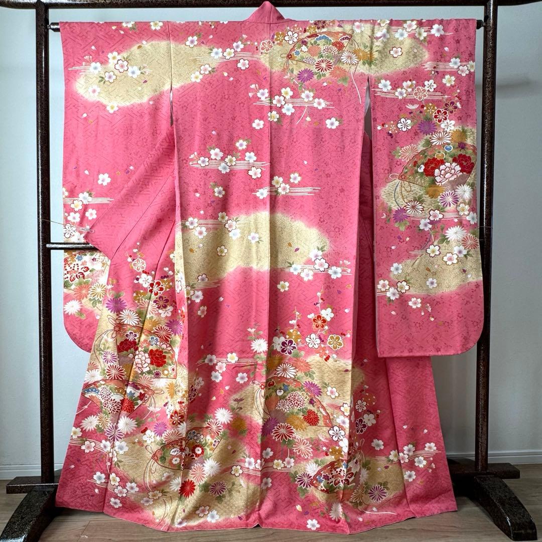 超美品　正絹　現代振袖　成人式　着物　172㎝　トールサイズ　ピンク　桜柄
