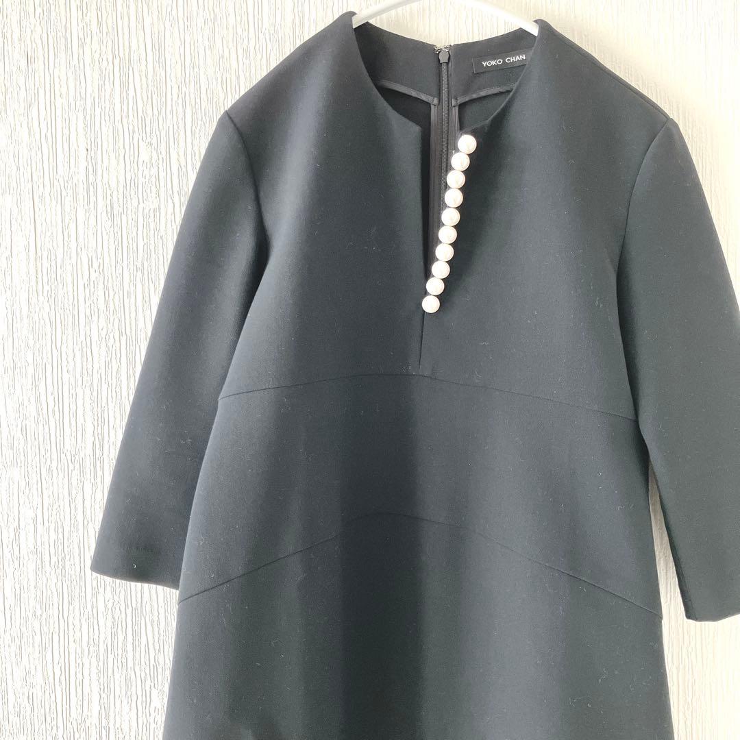 美品YOKO CHAN パールワンピース ブラック38コクーンシルエット