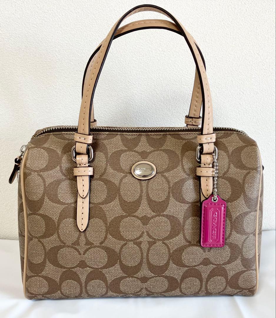 COACH コーチ PVC 2wayミニボストン 斜め掛けショルダーストラップ付