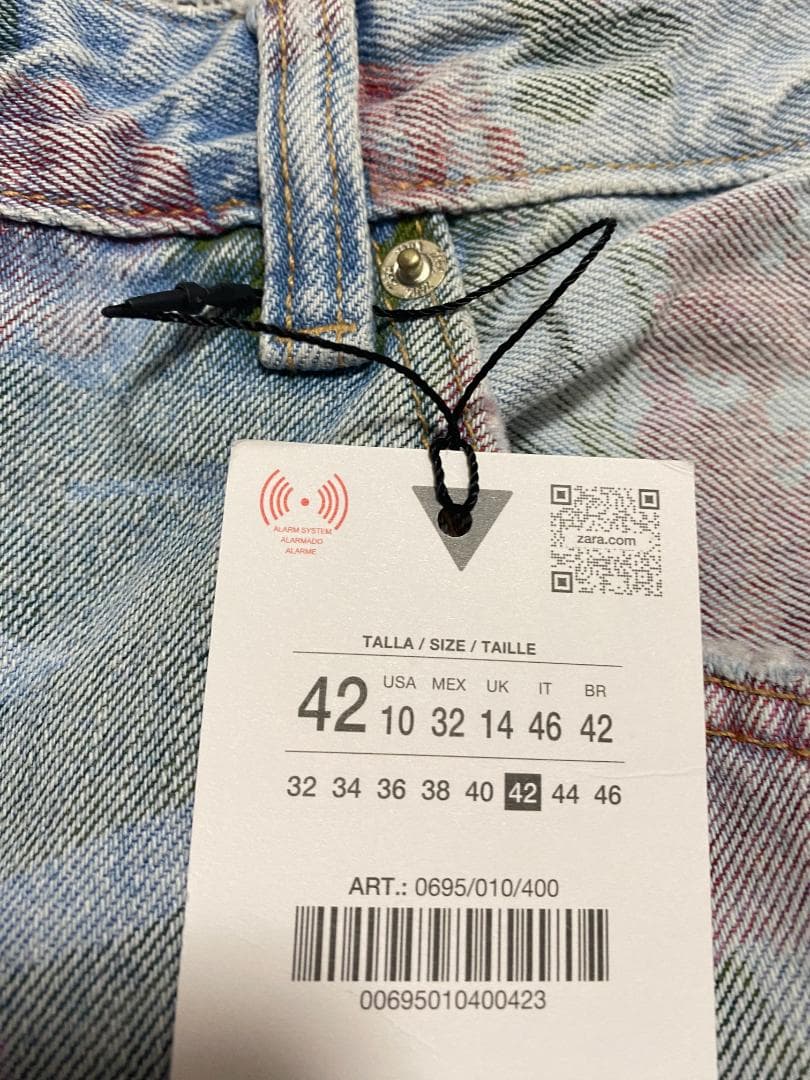 ZARA ローライズ 折り返しプリント柄ルーズフィットデニムパンツ 42　バラ