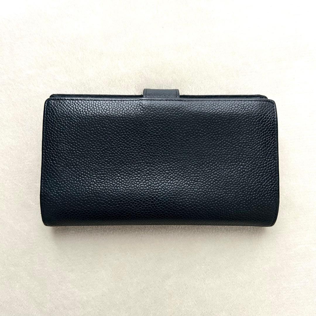 CHANEL シャネル 二つ折り財布 がま口 キャビアスキン 黒
