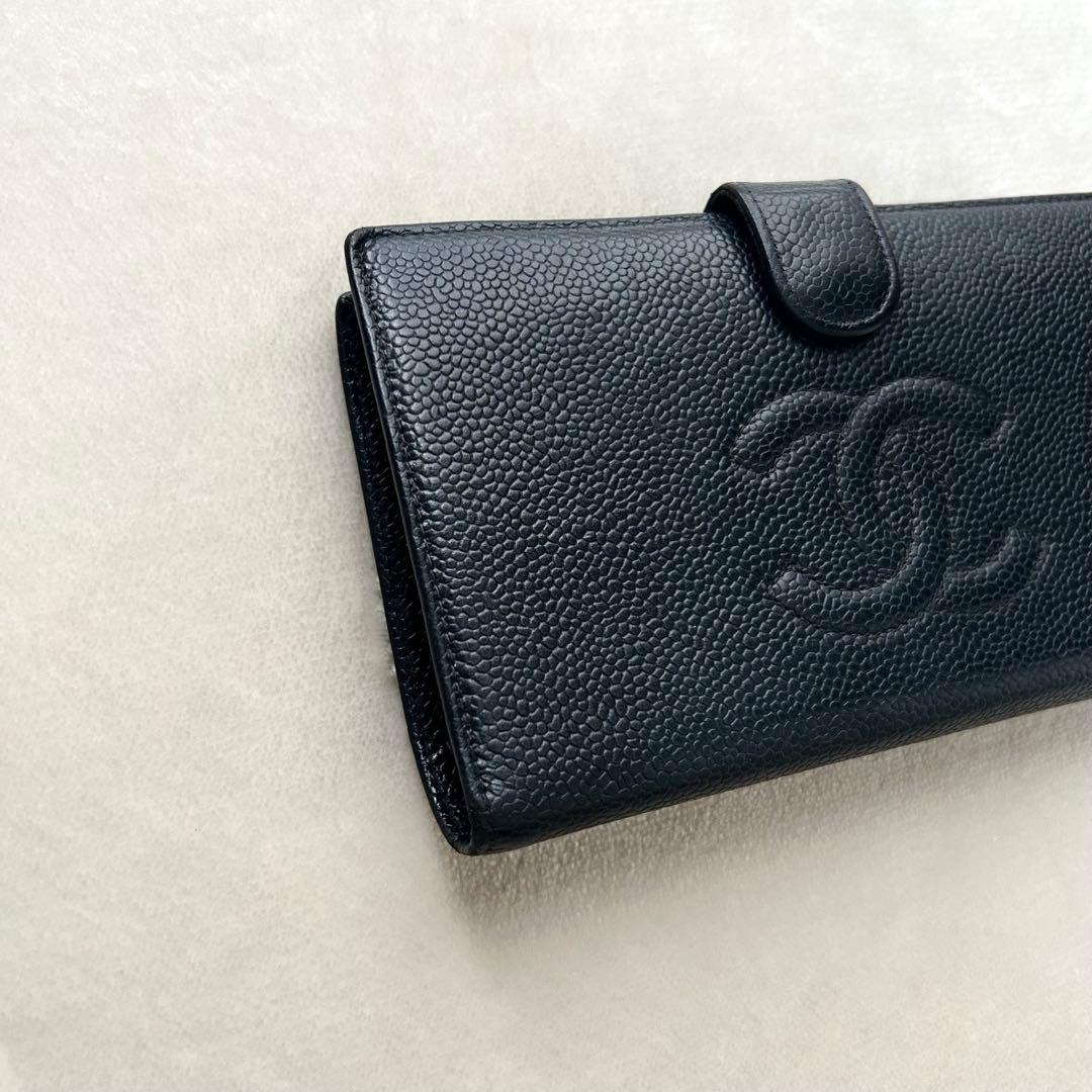 CHANEL シャネル 二つ折り財布 がま口 キャビアスキン 黒