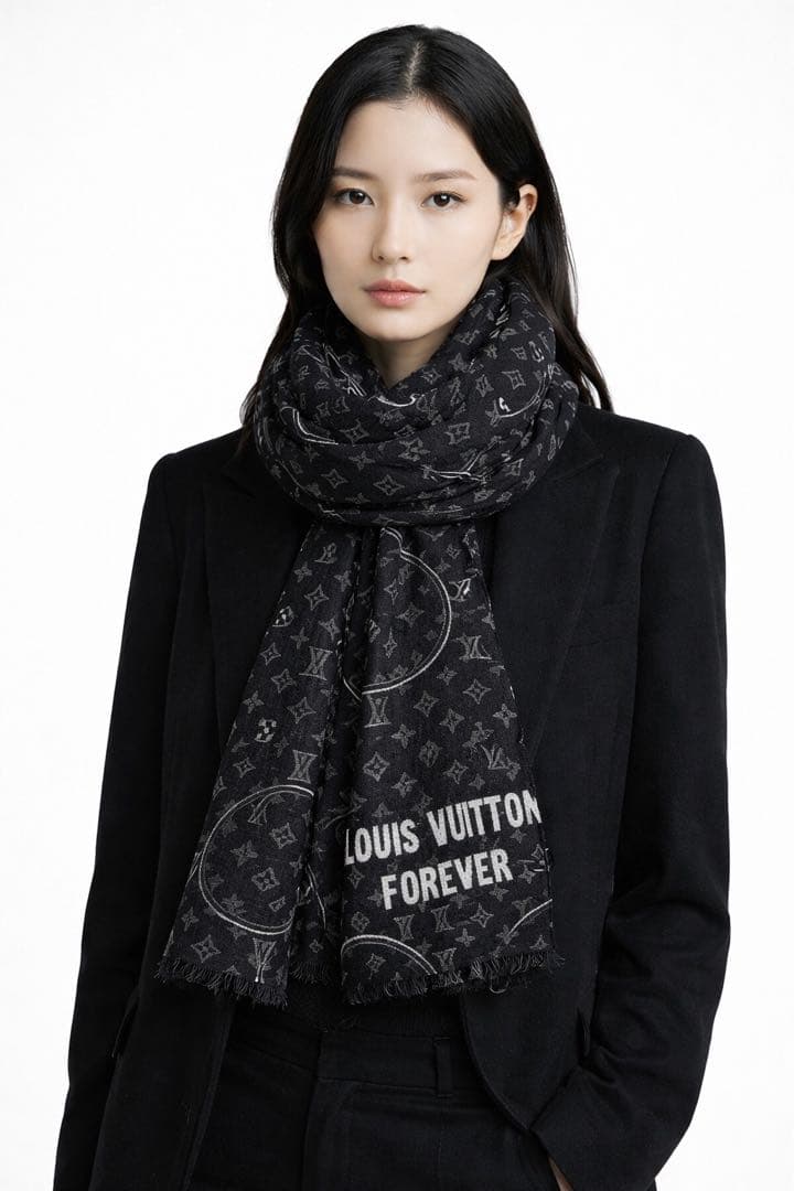 【激レア】LOUIS VUITTONストール ブラック モノグラムFOREVER