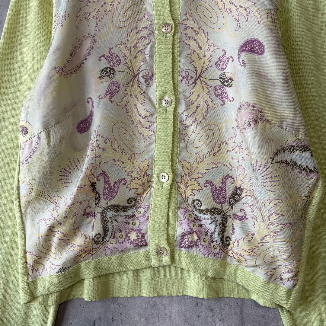 エトロ ETRO ペイズリー柄切替カーディガン シルク コットン イエロー 42