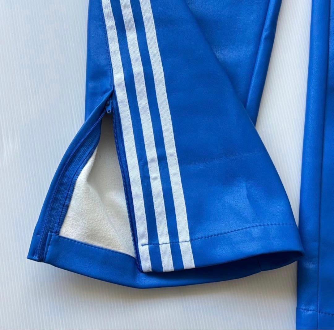 新品　adidas フェイクレザー ファイヤーバード トラックパンツ青2XL