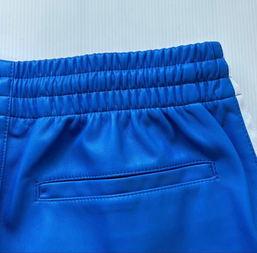 新品　adidas フェイクレザー ファイヤーバード トラックパンツ青2XL