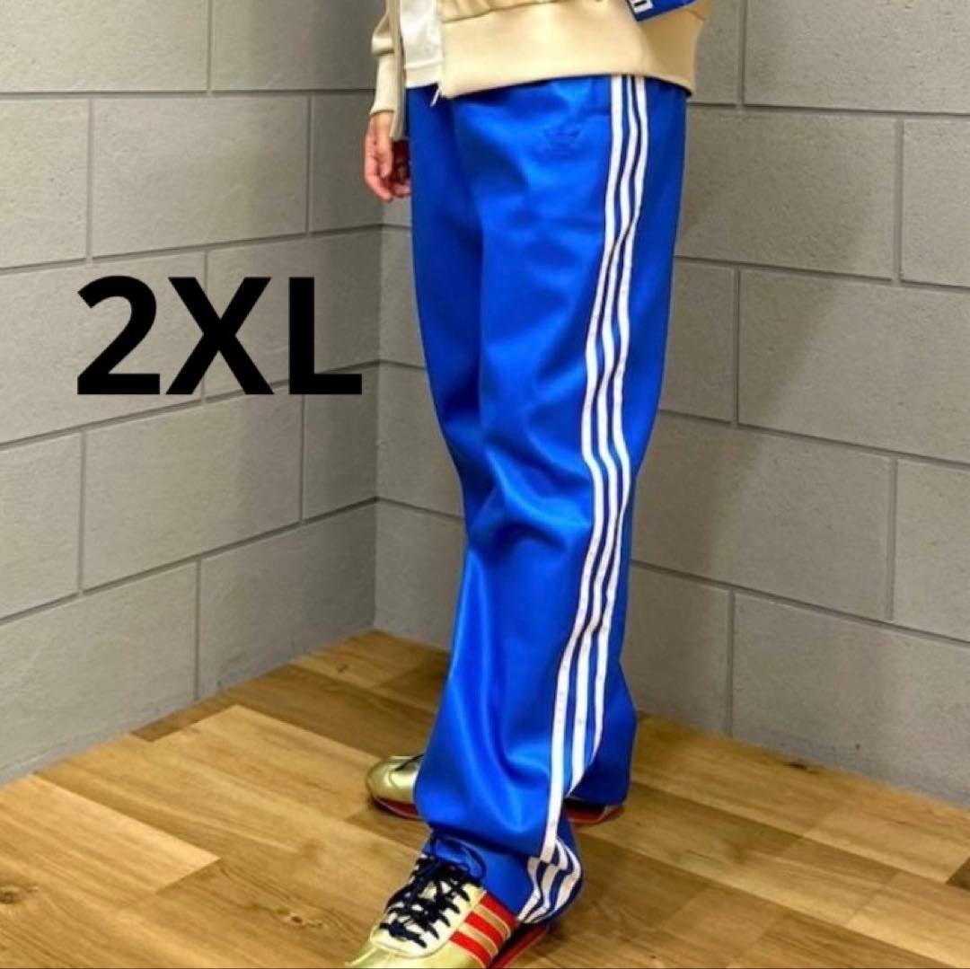 新品　adidas フェイクレザー ファイヤーバード トラックパンツ青2XL