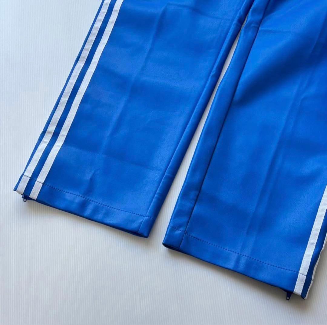 新品　adidas フェイクレザー ファイヤーバード トラックパンツ青2XL