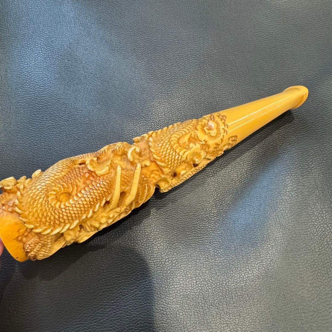 マンモス牙製 龍彫刻煙管　82g