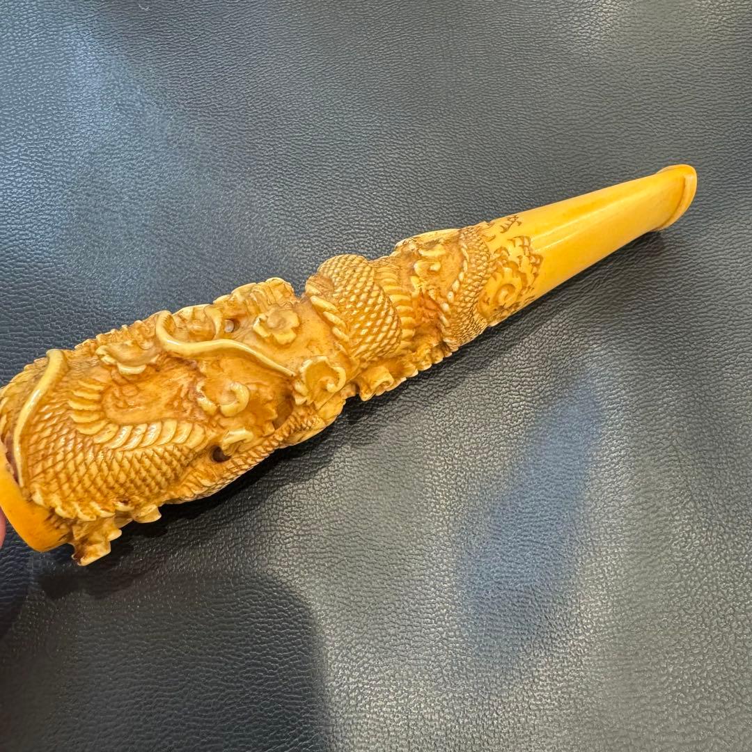 マンモス牙製 龍彫刻煙管　82g