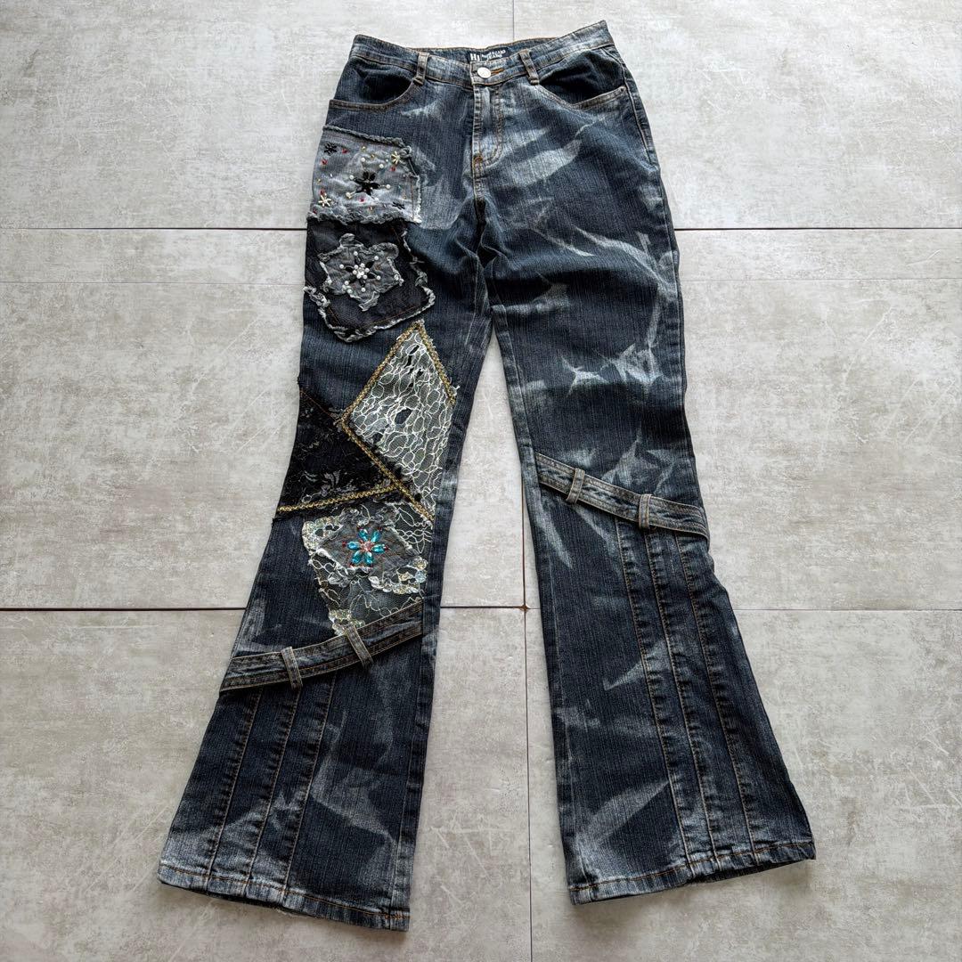 パンツ 00s Flare Denim Lace Beads Gimmick Y2K