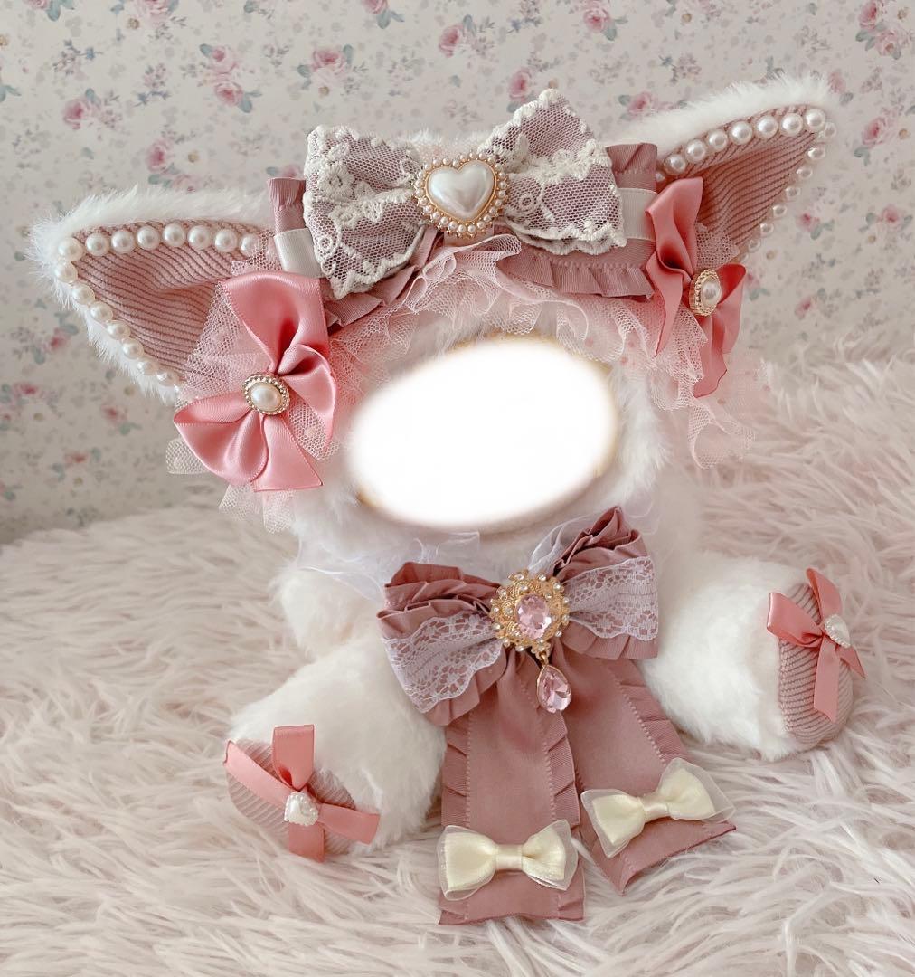 １６cm♡おすわりver.ぬい服♡猫の着ぐるみ♡姫系ぬいぐるみ♡ホワイトピンク