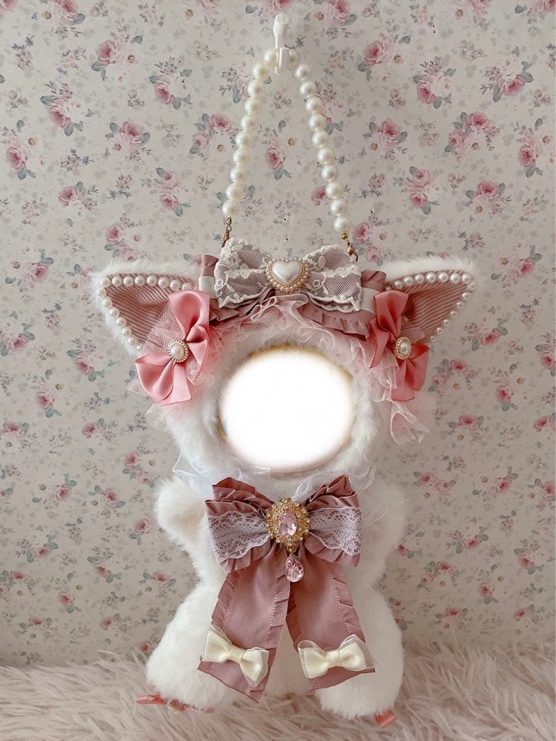 １６cm♡おすわりver.ぬい服♡猫の着ぐるみ♡姫系ぬいぐるみ♡ホワイトピンク