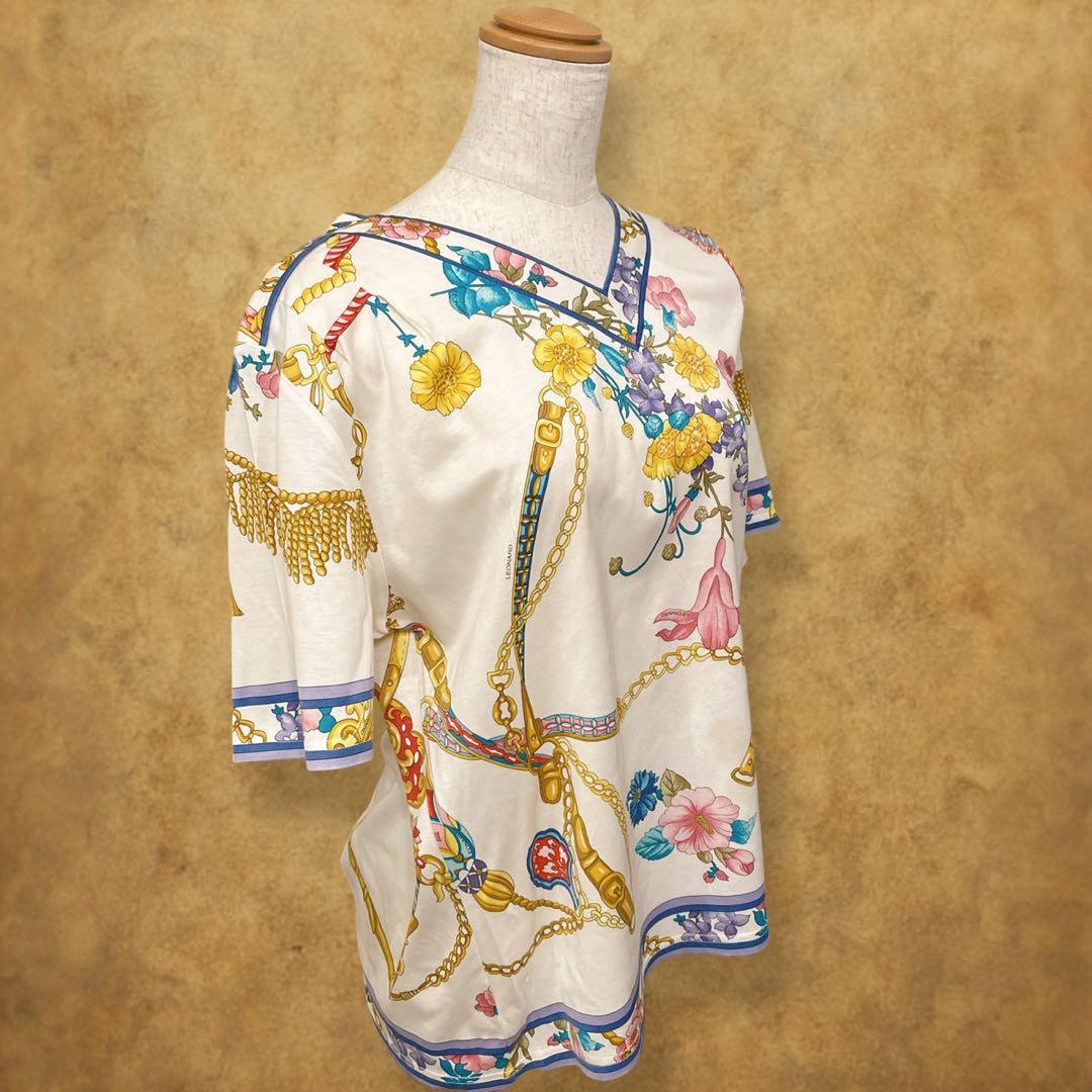 【時巡る】LEONARD 花柄 チェーンモチーフ　カットソー　 春夏　L〜XL
