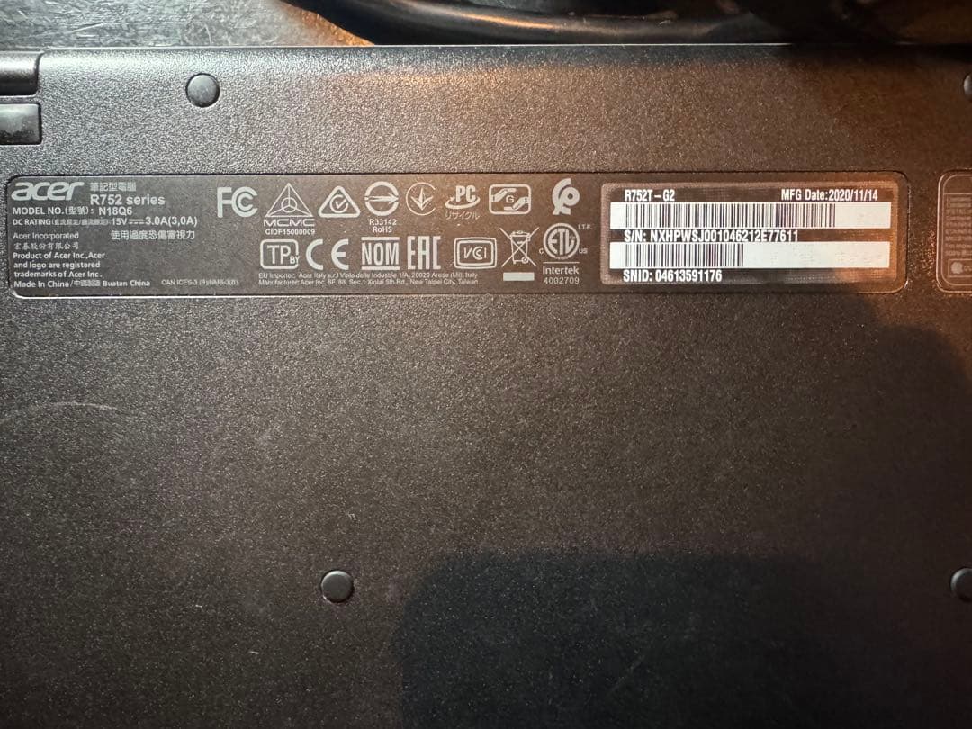 Acer Chromebook R752-TG2 本体 ブラックACアダプター付