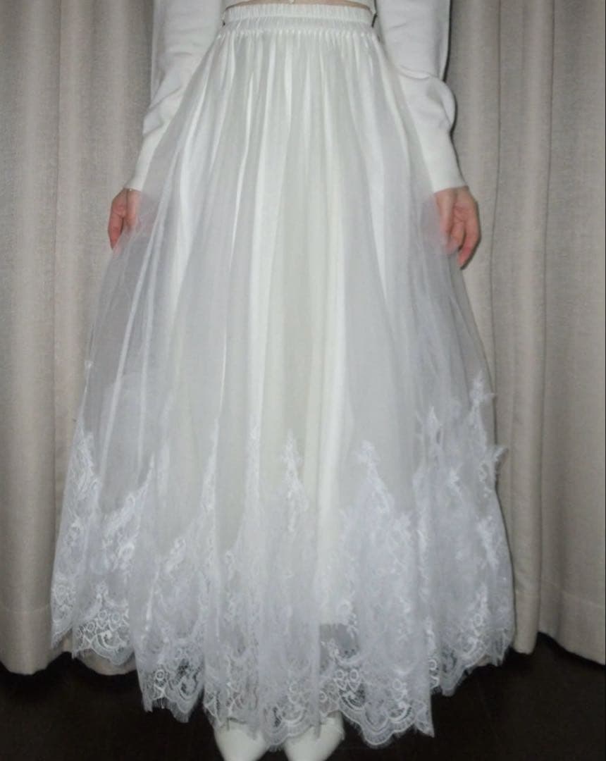 スカート Clara Tulle Lace Long Skirt white