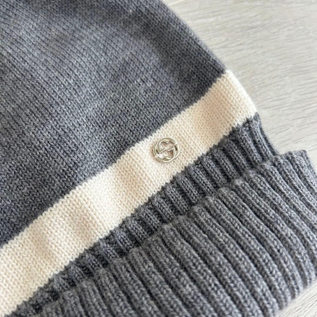美品 GUCCI グッチ ニットキャップ ビーニー ニット帽 帽子 グレー