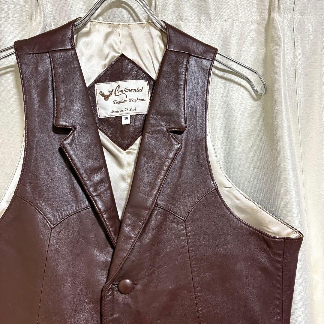 【極上美品】70s U.S.A.製 スムースレザーベスト ゴールデンサイズ M