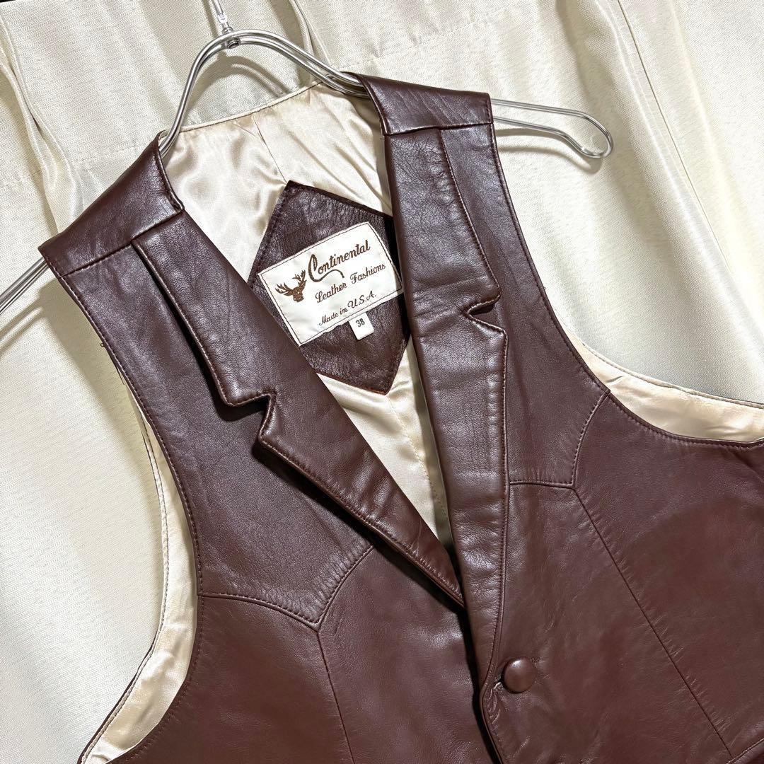 【極上美品】70s U.S.A.製 スムースレザーベスト ゴールデンサイズ M