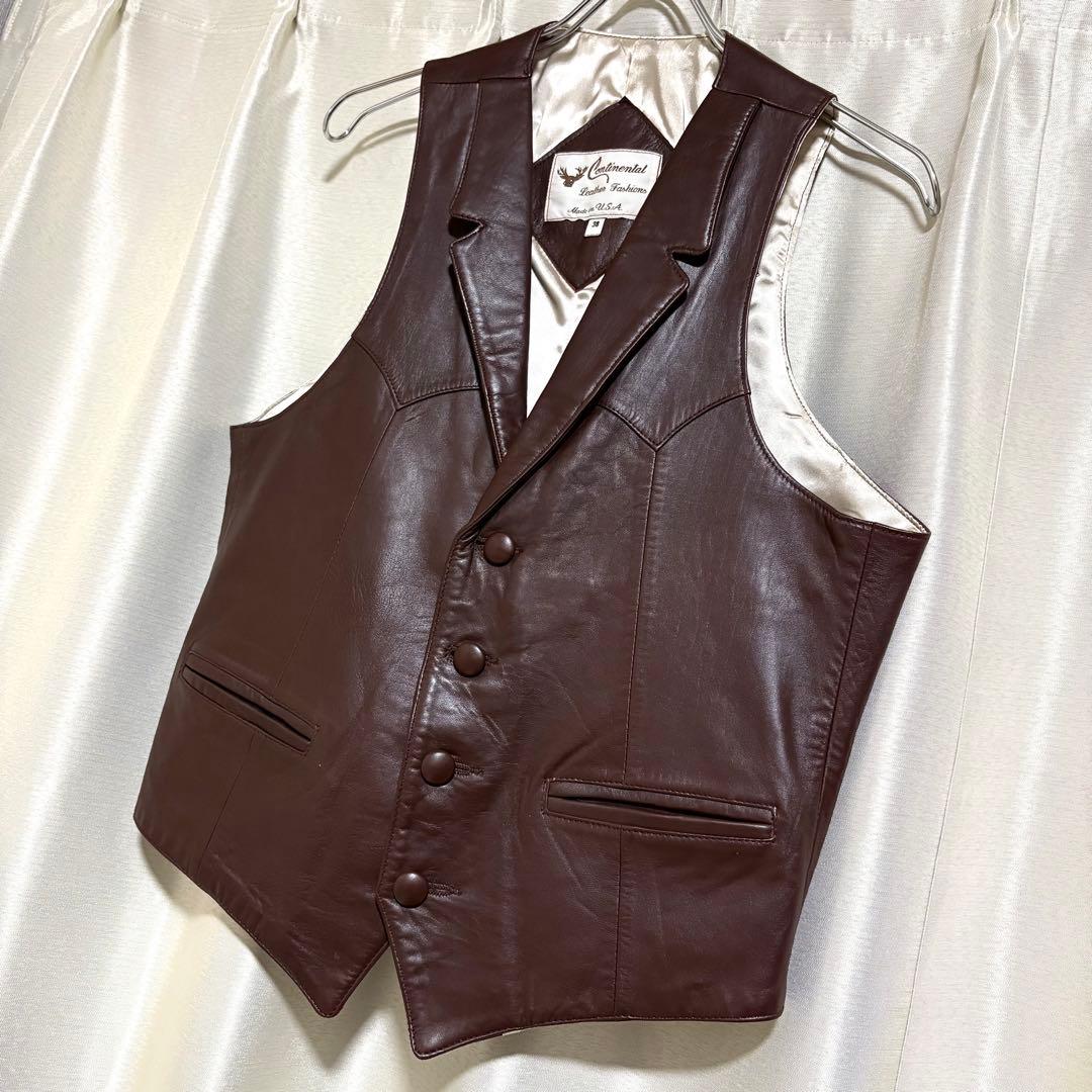 【極上美品】70s U.S.A.製 スムースレザーベスト ゴールデンサイズ M