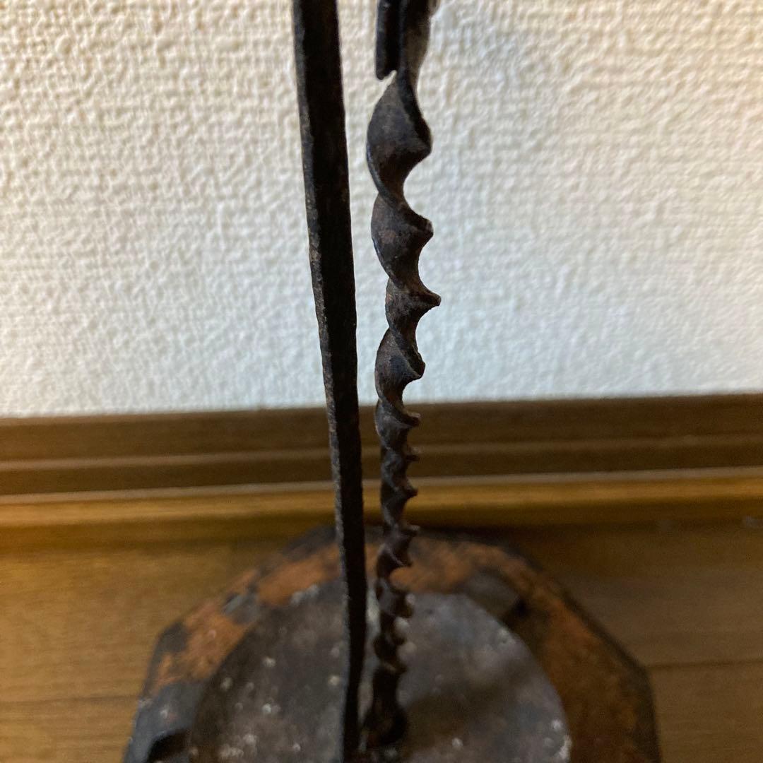 蝋燭立て　古鉄　木製　伸縮性　アンティーク　古道具