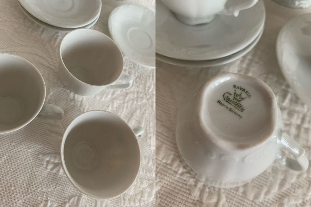 フランスアンティークパニエ＆クロス＆布花＆ドイツアンティーク 白磁ティセット