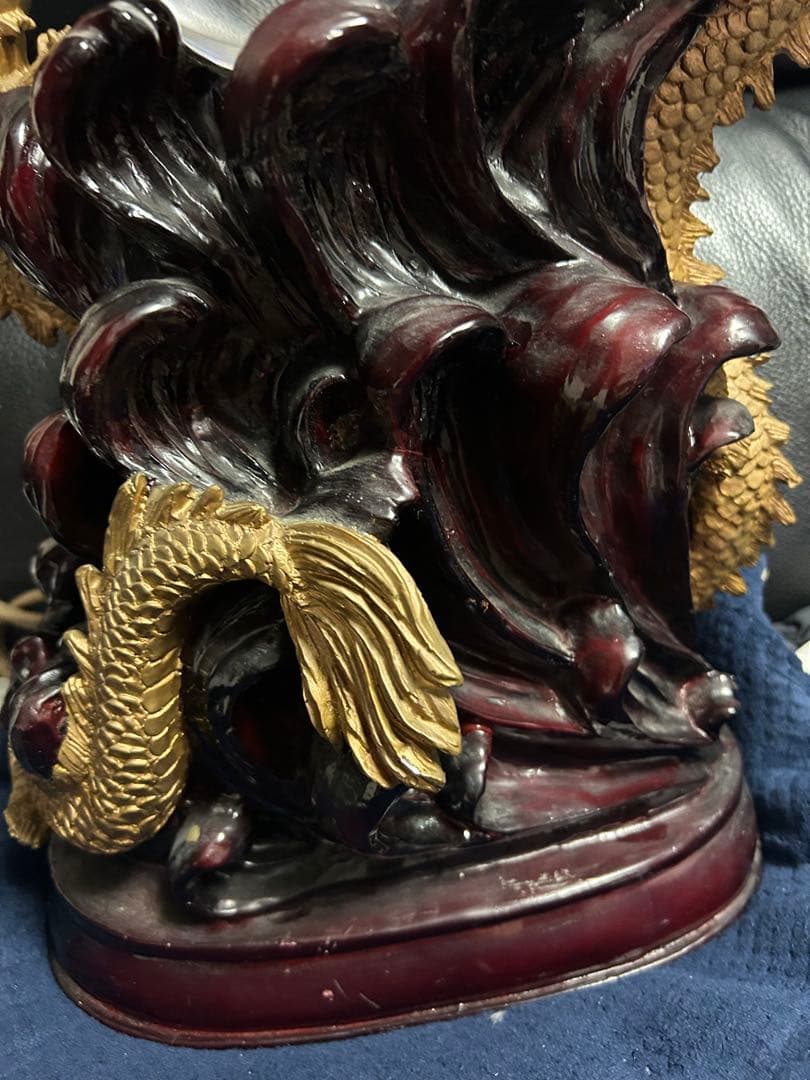 リ*中様 龍置物◇金龍上山◇高さ約50cm昇り龍◇水晶玉 ガラス玉 置物 風水関