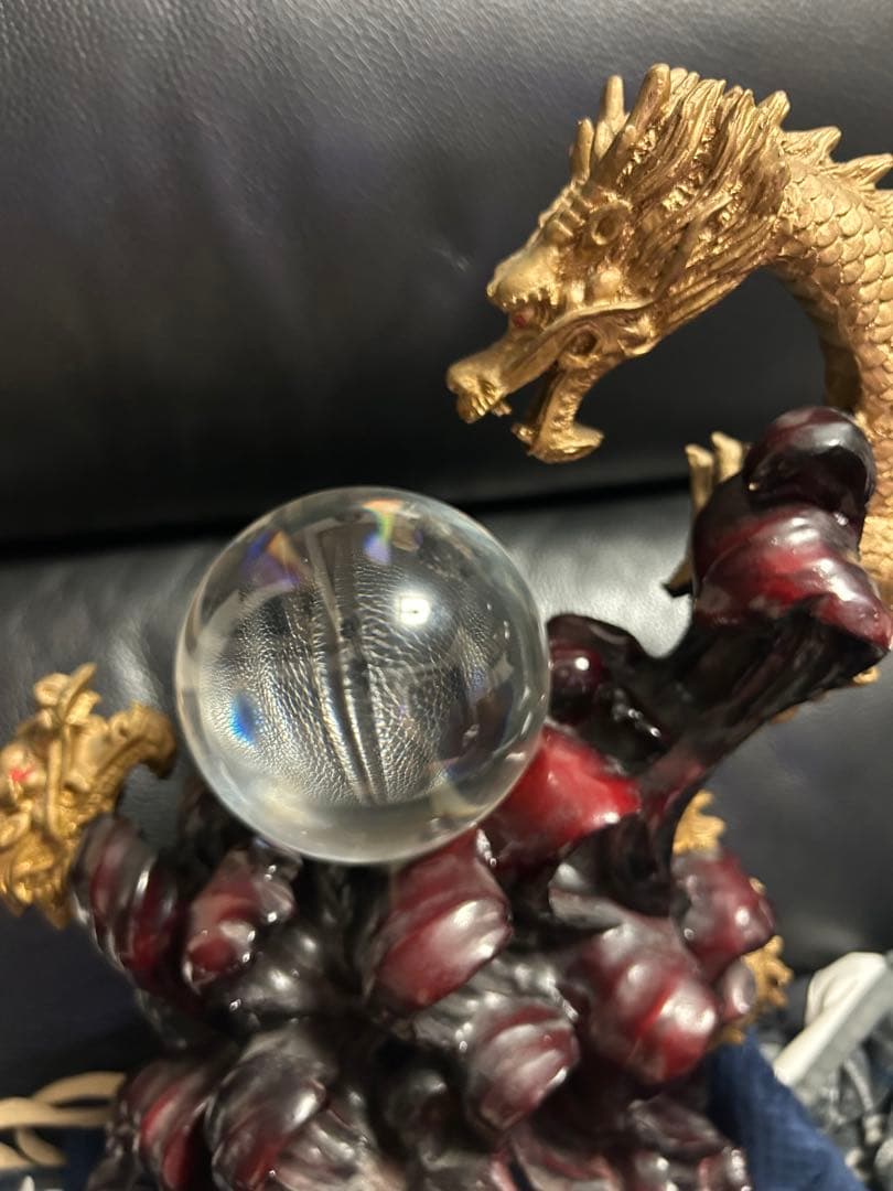 リ*中様 龍置物◇金龍上山◇高さ約50cm昇り龍◇水晶玉 ガラス玉 置物 風水関