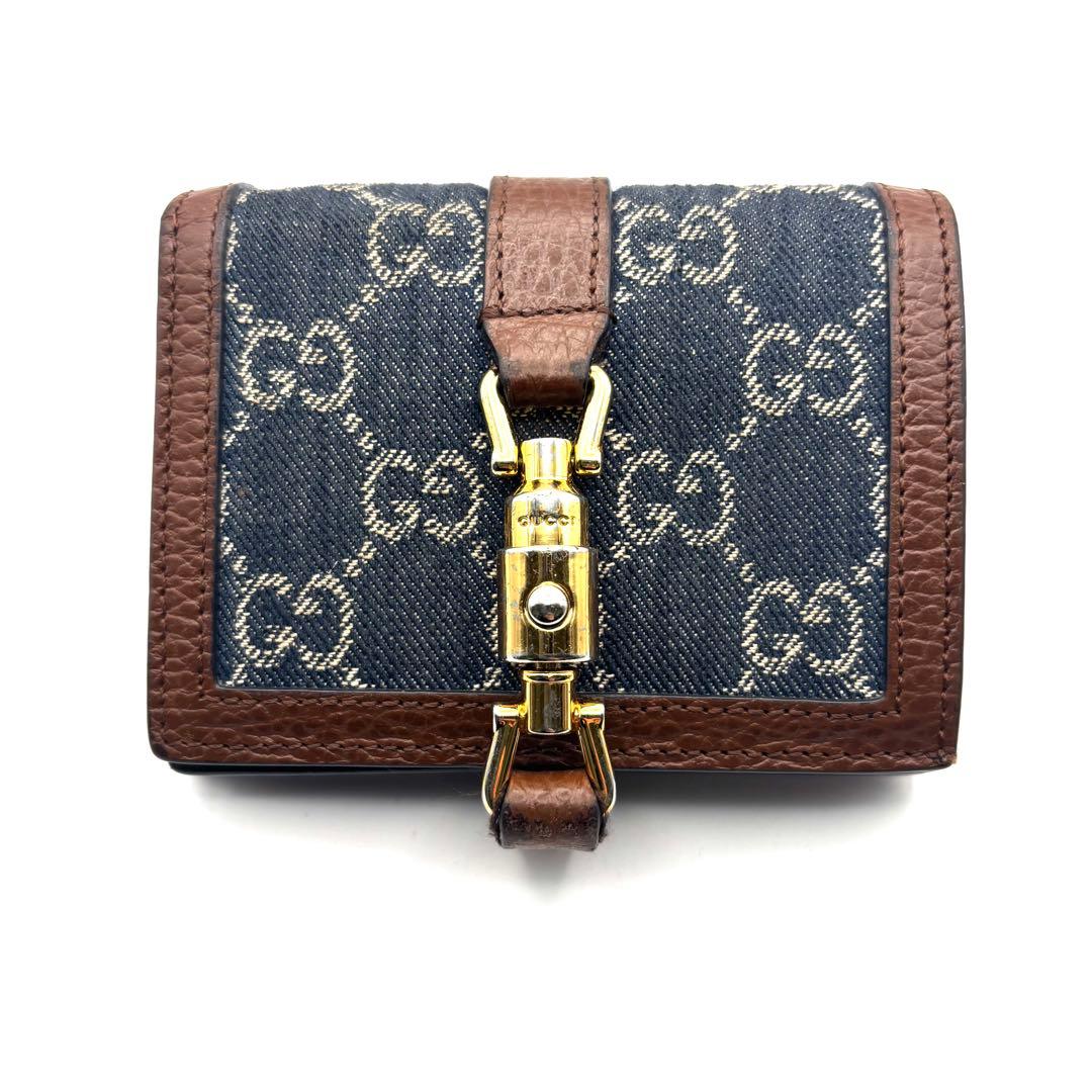 付属品 グッチ 折り財布 ジャッキー デニム GG ゴールド金具 ファスナー