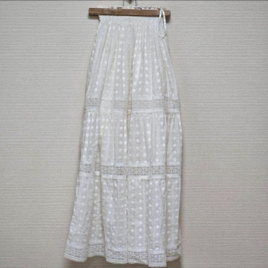 美品 waimari angela マキシ丈 スカート XS 刺繍 レース 白