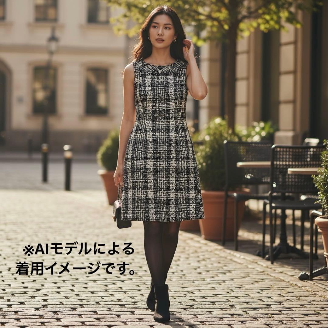 美品✨️ＴＯＣＣＡ ツイードワンピース ドレス ノースリーブ チェック ひざ丈 S