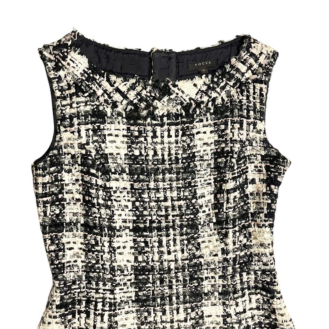 美品✨️ＴＯＣＣＡ ツイードワンピース ドレス ノースリーブ チェック ひざ丈 S