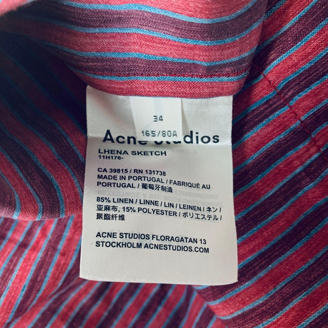 ACNE STUDIOS リネン ストライプ ワイド ブラウス アクネ ボルドー