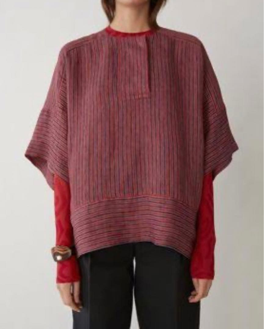 ACNE STUDIOS リネン ストライプ ワイド ブラウス アクネ ボルドー