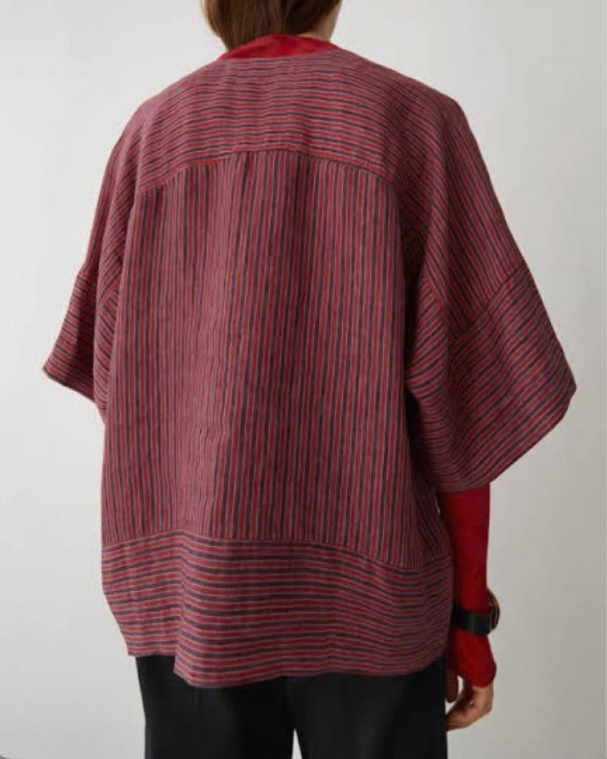 ACNE STUDIOS リネン ストライプ ワイド ブラウス アクネ ボルドー