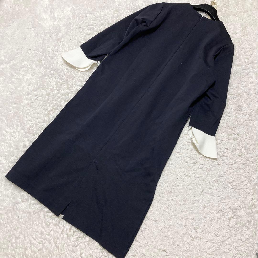Ballsey ニットコンビポンチ クルーネックワンピース 36 ネイビー