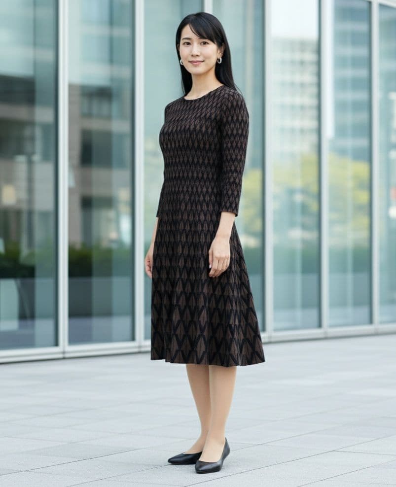 美品 ANAYI キカ柄ジャガードニットワンピース