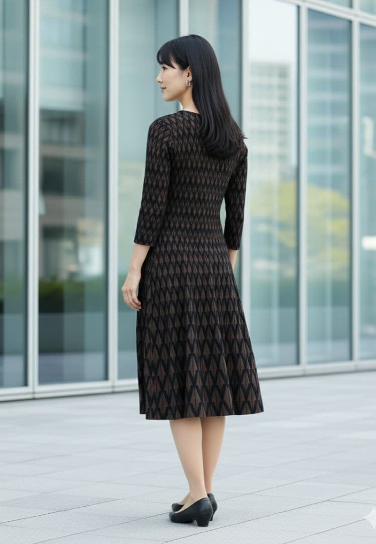 美品 ANAYI キカ柄ジャガードニットワンピース