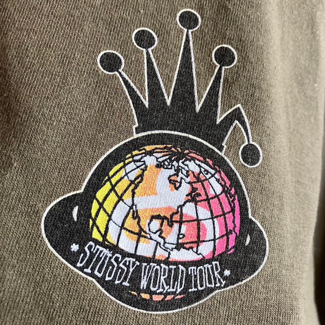 00's オールドステューシー 折れクラウン ワールドツアーtシャツ カーキXL