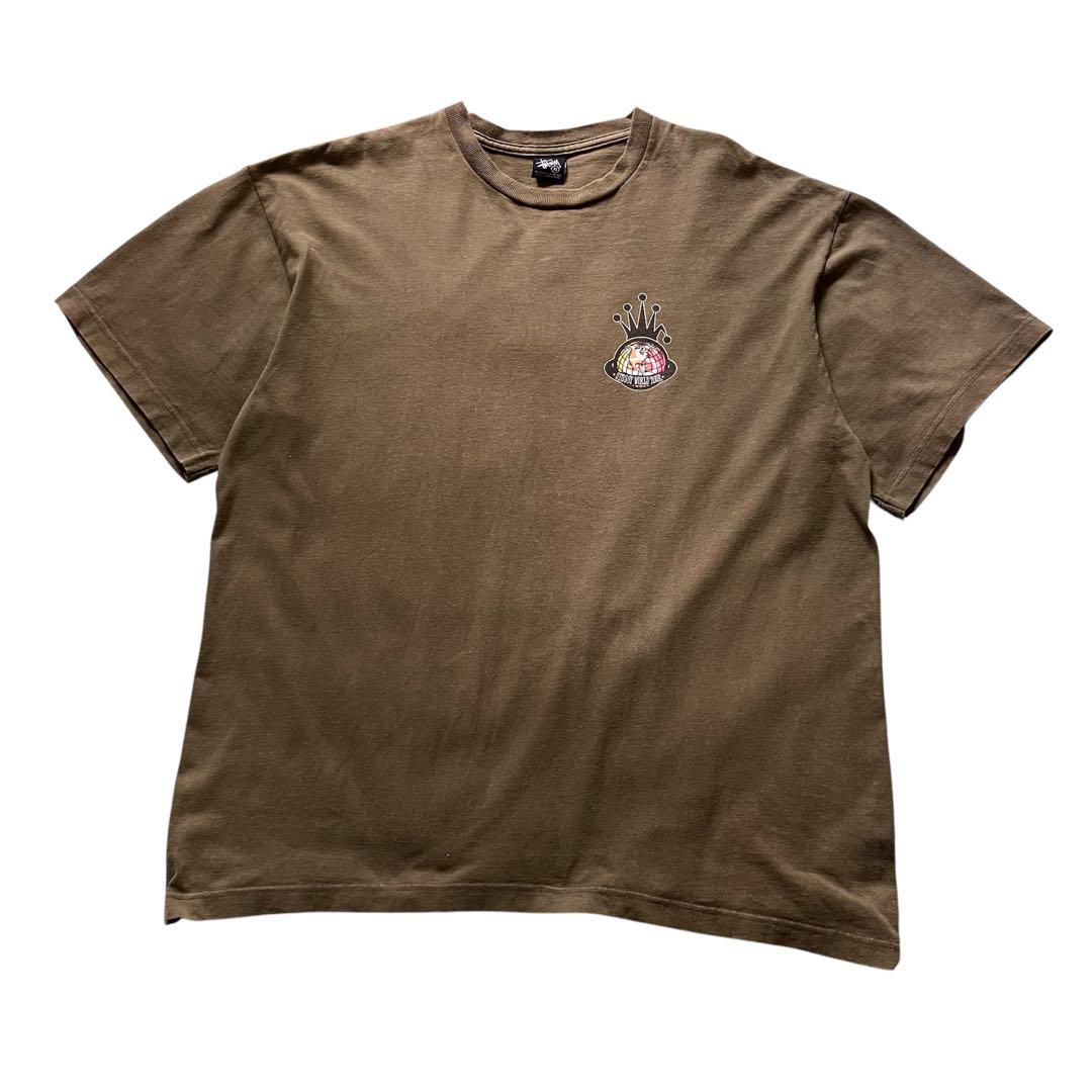 00's オールドステューシー 折れクラウン ワールドツアーtシャツ カーキXL