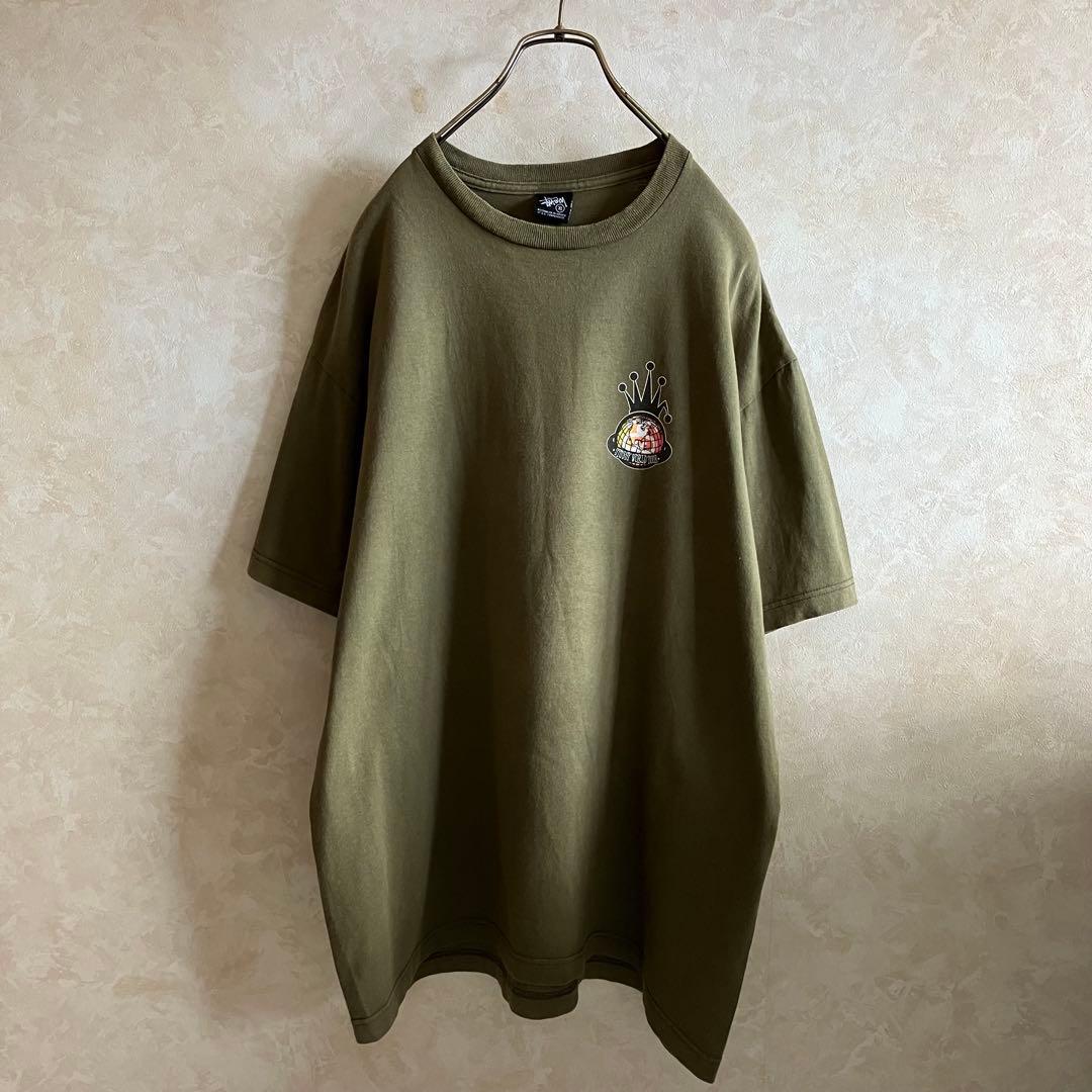 00's オールドステューシー 折れクラウン ワールドツアーtシャツ カーキXL