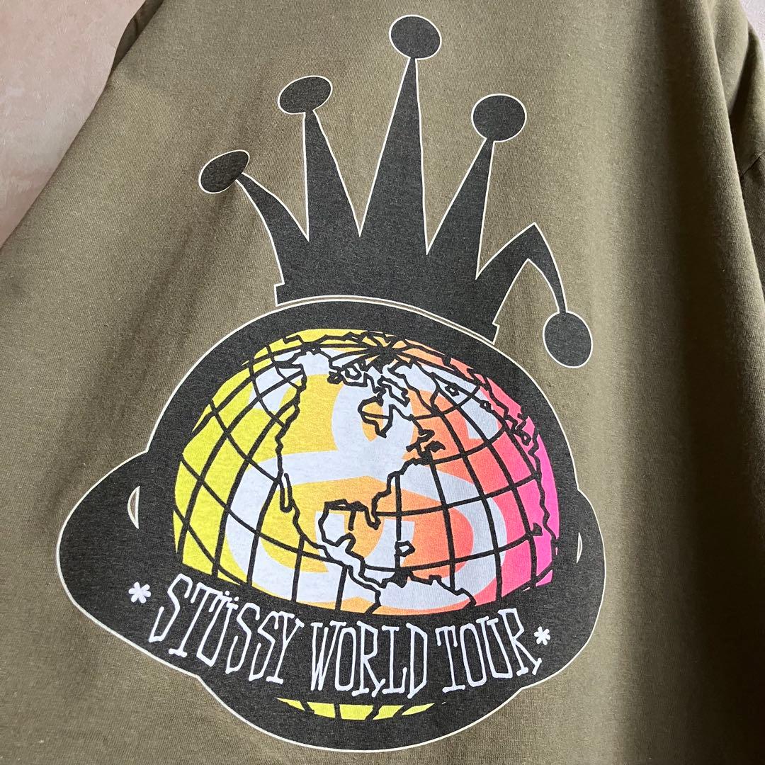00's オールドステューシー 折れクラウン ワールドツアーtシャツ カーキXL